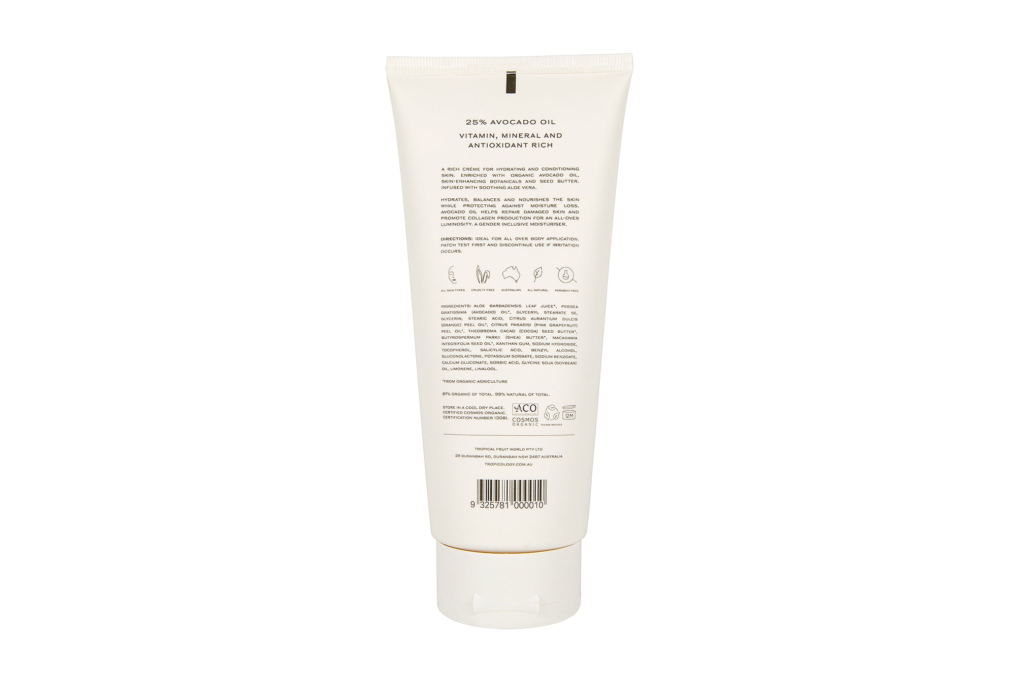 Tropicology Certified Organic Avocado Body Moisturiser