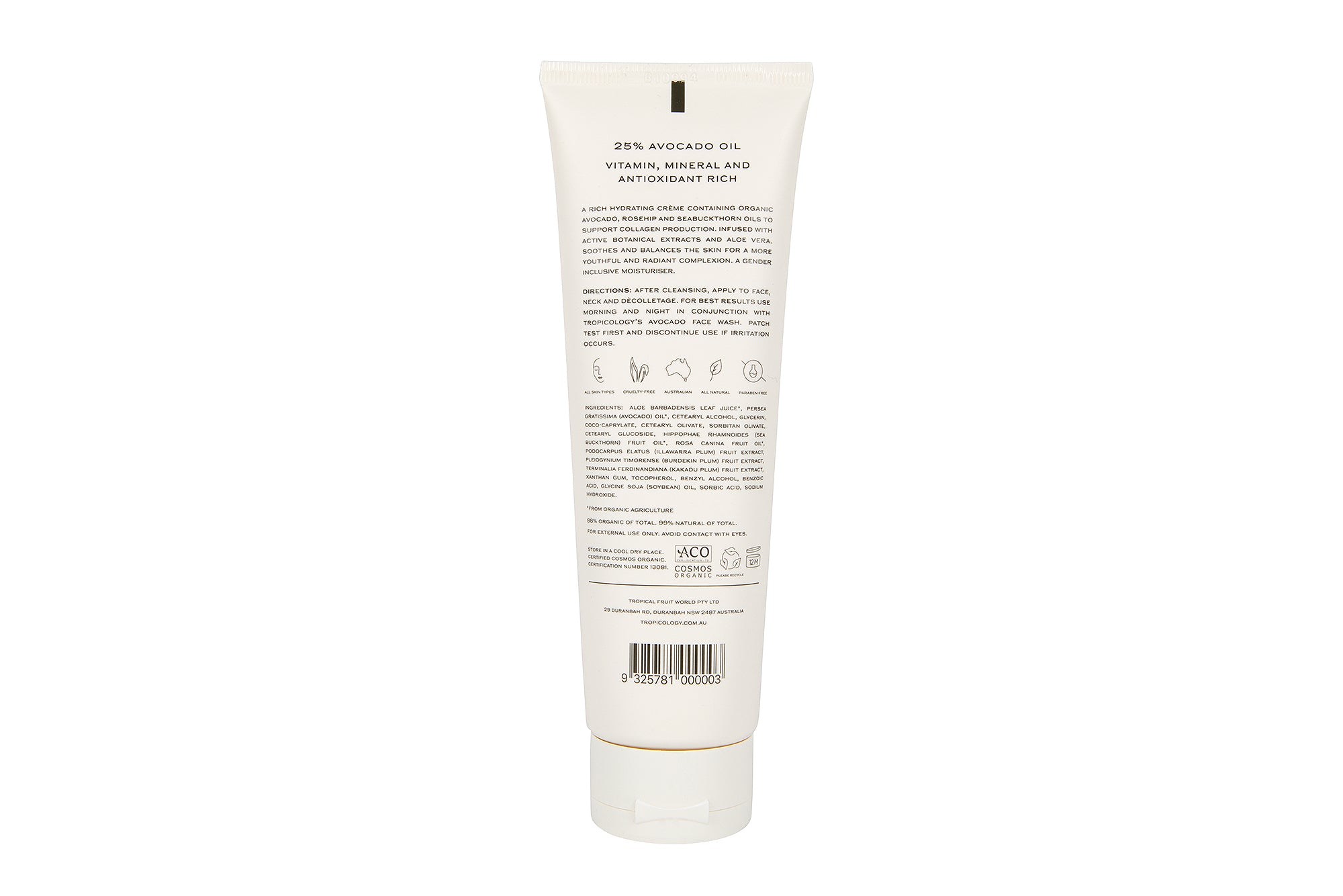 Tropicology Certified Organic Avocado Face Moisturiser